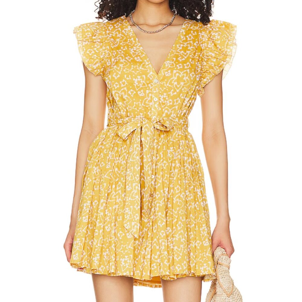 Cleobella‎ 100% Organic Cotton Zia Dress Boho Floral Ruffle Button Front Medium